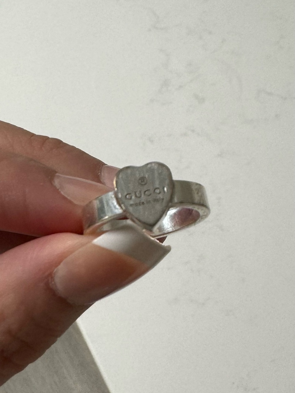 Gucci Silver Heart Logo Band Ring